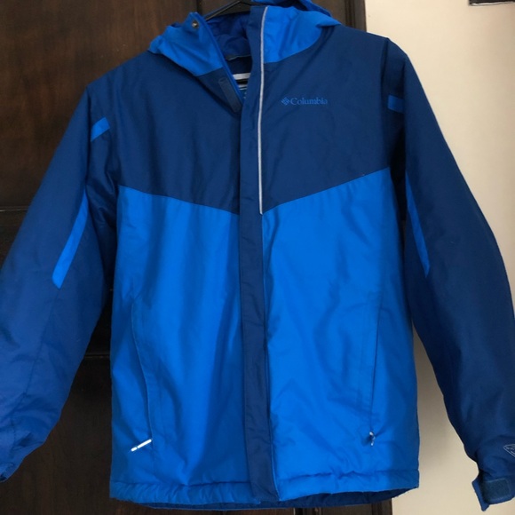 COLUMBIA big boys serious winter coat size 14 16 Omni tech Grow blue hooded - Picture 1 of 6